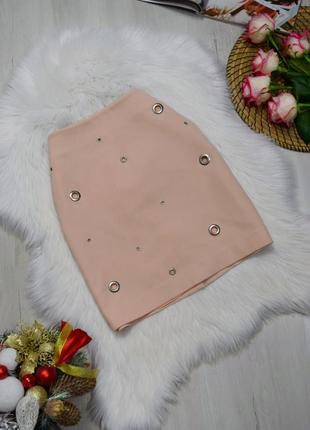 Юбка розовая с люверсами мини пудровая юбка1 фото