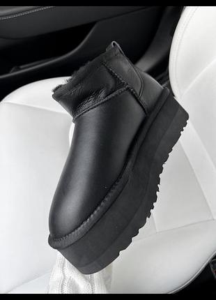 Ugg ultra mini platform black leather4 фото