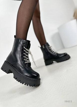 Зимние ботинки шнурки со стразами5 фото