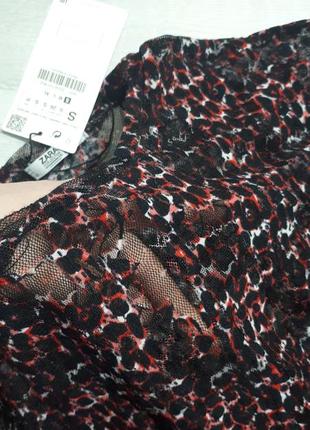 Стильная блуза-сетка от zara/ сетка с принтом от zara/сетка с объемным рукавом3 фото
