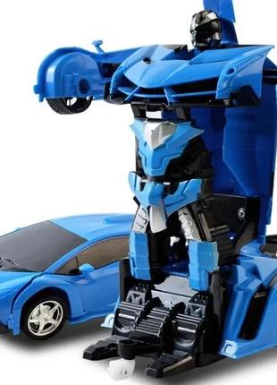 Машинка трансформер lamborghini robot car size 18 синя2 фото