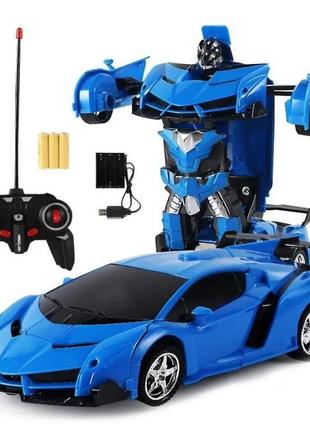 Машинка трансформер lamborghini robot car size 18 синя1 фото