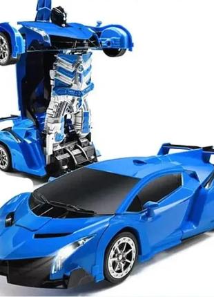 Машинка трансформер lamborghini robot car size 18 синя3 фото
