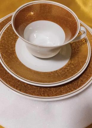 Коллекционная золотая чашка с блюдцами, германия, weimar8 фото