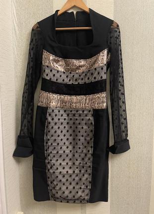 Платье силуэтная ловушки леопардовый принт и сетка с горошком