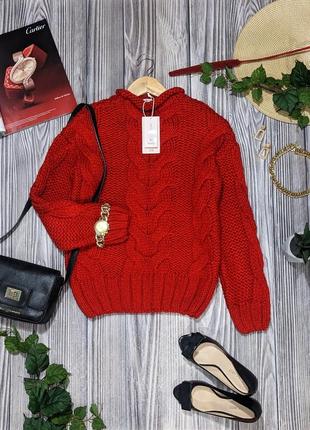 Червоний светр об'ємної в'язки tu #2317