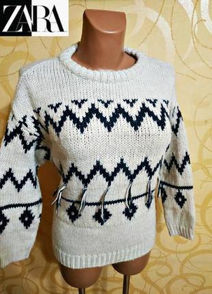 Комфортный теплый свитер в принт успешного испанского бренда zara.2 фото