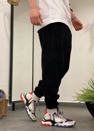 Мужские зимние спортивные штаны плюшевые черные оверсайз брюки флисовые (b)