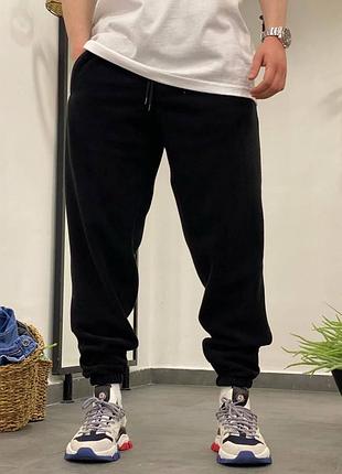 Мужские зимние спортивные штаны плюшевые черные оверсайз брюки флисовые (b)