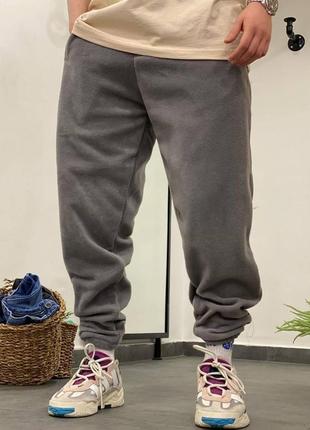 Чоловічі зимові спортивні штани плюшеві сірі оверсайз штани флісові (b)1 фото