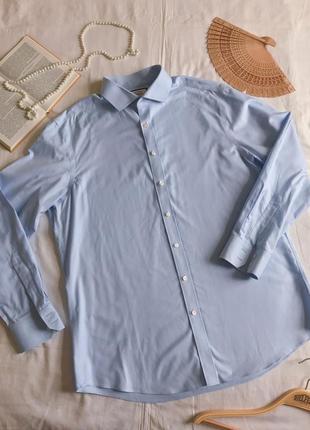 Классическая голубая мужская рубашка из хлопка (размер 44-46)