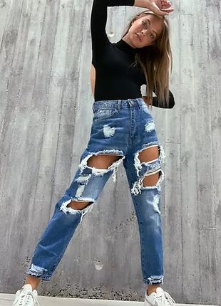 Крутые рванные джинсы мом missguaded eu36( англ 8) xs-s