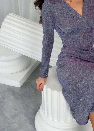 Ефектна люрексова святкова сукня з розрізом на нозі яскраве плаття міді3 фото