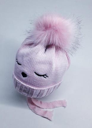 Зимняя шапка для девочки 44-48см розовый белый