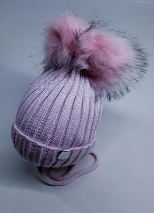 Зимняя шапка для девочки 48-52см рождевый, серый