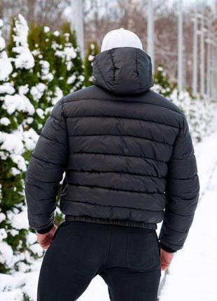 Мужская зимняя куртка оверсайз короткая бордовая до -25*с короткий пуховик с капюшоном (b)4 фото