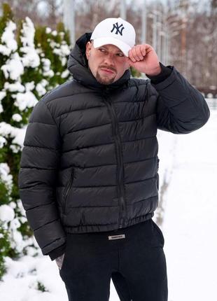 Мужская зимняя куртка оверсайз короткая бордовая до -25*с короткий пуховик с капюшоном (b)5 фото
