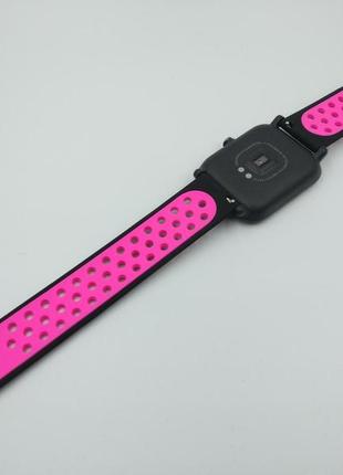 Силиконовый ремешок sport nike style для xiaomi amazfit bip / lite / 20 мм черный / розовый 1674p5 фото