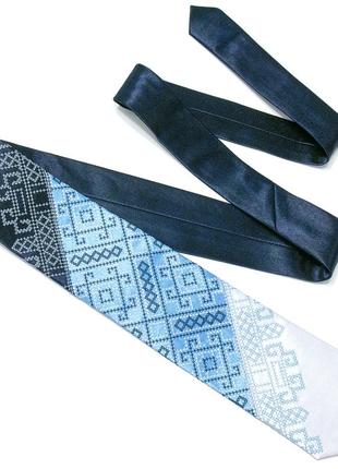 Краватка з вишивкою синє тріо2 фото
