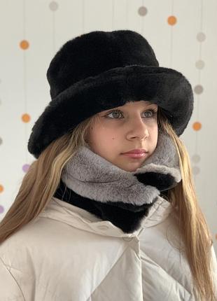 Дитяча хутряна панама+хомут zara/ хутряна шапка/детская меховая панама зара
