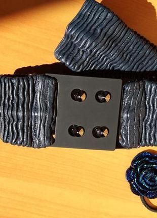 Ремінь-гумка темно-синій з натуральної м'якої шкіри