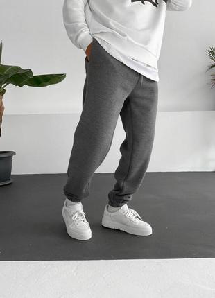 Мужские зимние спортивные штаны оверсайз темно-серые на флисе брюки теплые (b)