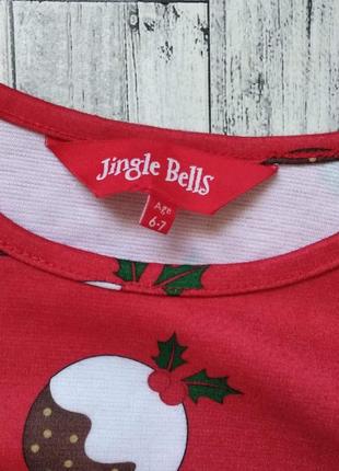 Новогоднее красное платье на девочку с принтом jingle bells5 фото