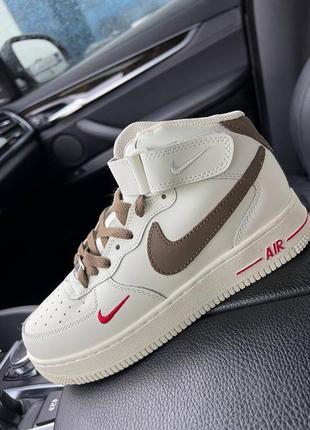 Кроссовки женские мужские air force high beige brown fur зима