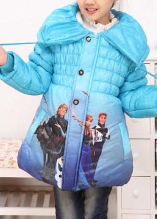 Куртка длинное пальто деми на девочку голубая frozen холодное сердце4 фото