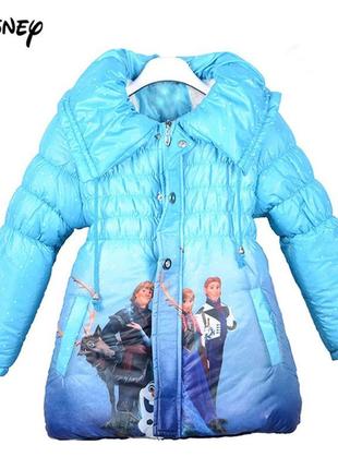 Куртка длинное пальто деми на девочку голубая frozen холодное сердце2 фото