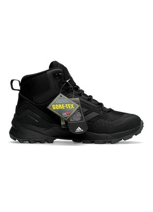 Зимові чоловічі кросівки чорні з сірим adidas terrrex swift r gore tex fur black grey