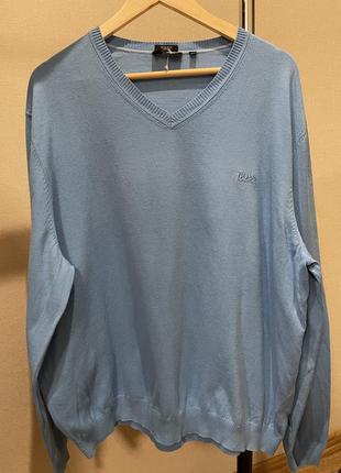 Pullover v-neck sweater hugo boss cotton хлопковый пуловер голубой