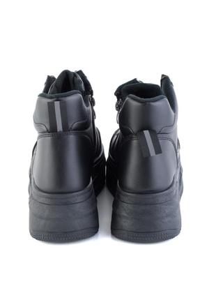 Женские зимние черные кроссовки на платформе эко кожа5 фото
