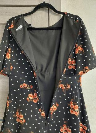 Черное платье в принт цветок 🌸горошек chi chi london(размер 12-14)4 фото