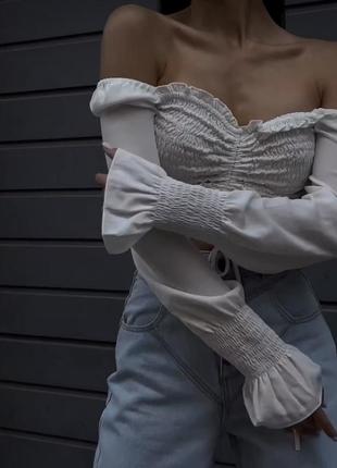 Mart топ с открытыми плечами блуза с затяжками воздушная кофта2 фото