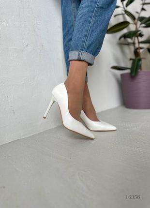 Женские туфли на шпильке белые эко кожа7 фото