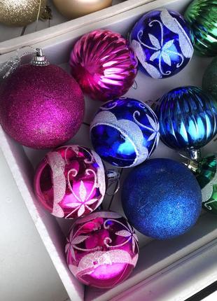 Новогодние елочные игрушки шарики на елку ёлку ёлочные шары блестящие розовые синие