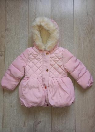 Модная красивая зимняя теплая розовая куртка для девочки 9-12 месяцев 1 год рост 80