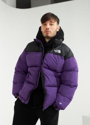 Мужская зимняя куртка the north face оверсайз фиолетовая до -25*с с потайным капюшоном пуховик зе норд фейс