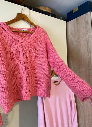 Светр рожевий, светр крупна в‘язка, стильний светр3 фото