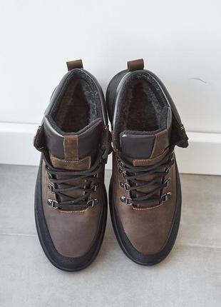 Чоловічі кросівки шкіряні зимові коричневі nivas 006 на меху6 фото