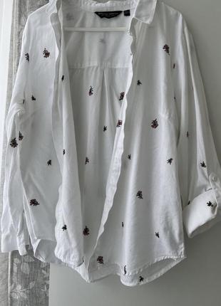 Невероятная льняная, белоснежная рубашка, рубашка лен, вышивка, вышитые цветы лотон оверсайз, удлиненная 💐3 фото