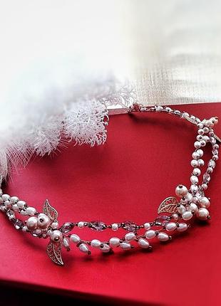 Бароко рожевий білий перлина гілочка діадема віночок обідок обруч святковий аксесуар на голову