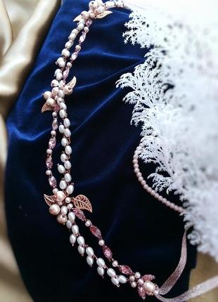 Барокко розовый веточка диадема веночек ободок обруч для волос косплей золотистый листья2 фото