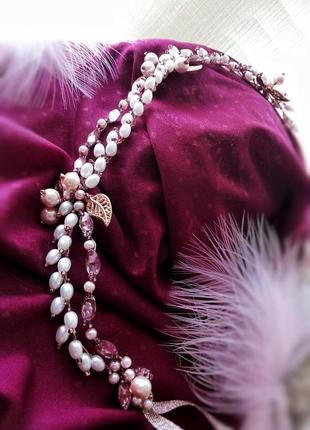 Барокко розовый веточка диадема веночек ободок обруч для волос косплей золотистый листья4 фото