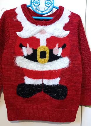 Новогодний на новый год свитер свитшот кофта джемпер красный дед мороз для мальчика 2-3 года