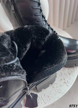 Зимові шкіряні масивні черевики берці натуральна шкіра зима з хутром висока платформа ботинки берцы кожаные зимние кожа мех черные в стиле naked wolfе2 фото