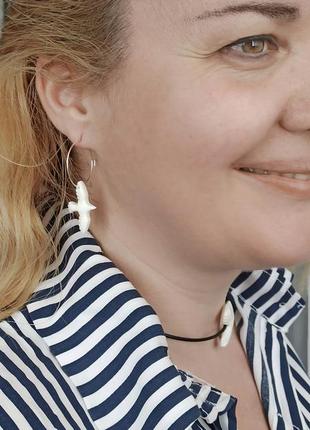 Серьги с белыми птичками