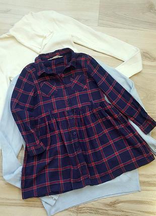 Тепле плаття в клітинку,плаття-сорочка з рукавом 116см