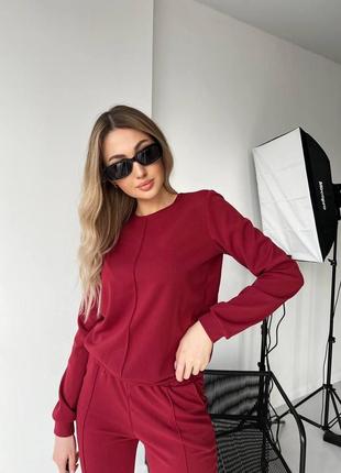 Костюм женский трикотажный однотонный кофта брюки стильный повседневный2 фото
